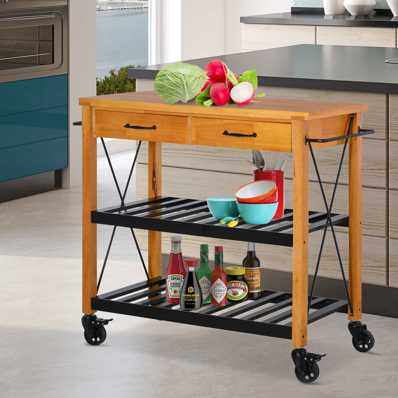Gracie Oaks 46" Rolling Kitchen Cart Island On Wheels Trolley,